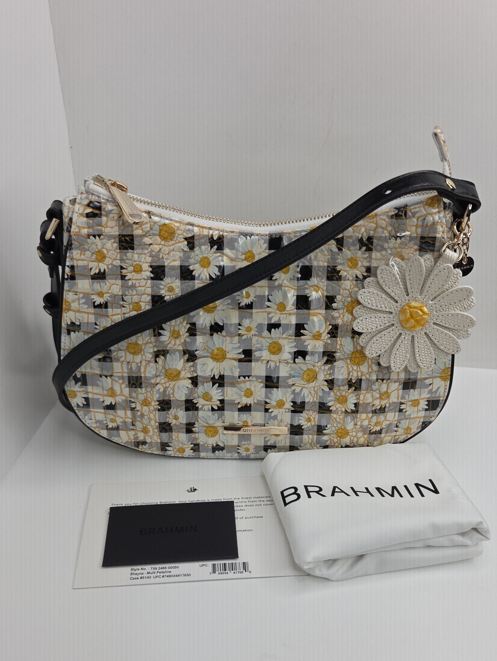 Brahmin Daisy-Print Crossbody in White, Black and Yellow